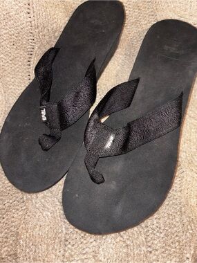 Teva Mush Mandalyn Wedge 2 Black Platform Flip Flops Sandals Women’s Sz 12